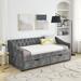 Elegant Twin Size Upholstered Sofa Bed: Daybed with Drawers, Grey/Beige