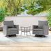 AOOLIMICS 3Pcs Patio Swivel Rocking Seating Gray Wicker Glass Table Sofa Set