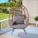 Wicker Egg Chair, Oversized Indoor Outdoor Lounger for Patio, Backyard, Living Room w/ 5 Cushions