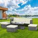 5-Pieces Outdoor Patio PE Wicker Sectional Sofa with Lift Top Coffee Table and 3 Ottoman