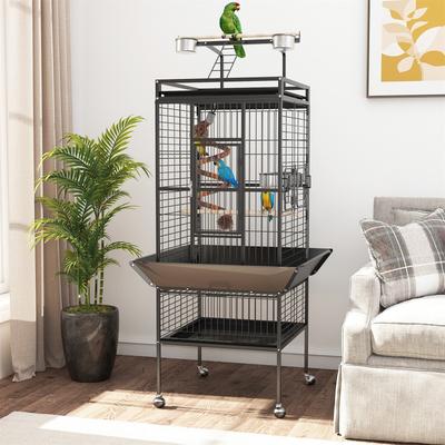 61'' Bird Cage, Bird Flight Cages with Rolling Stand & Bottom Tray for Parakeet, Parrot, Lovebirds, Pigeons, Cockatiels