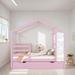 Playhouse Design Full Size Wood House Bed Kids Bed with Fence and Writing Board, Pink