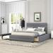 Linen Upholstered Queen Platform Bed with Trundle, 2 Storage Drawers, Upholstered Headboard