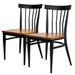 Set of 2 Slat Back Dining Chairs Metal Leg Side Chairs with Wood Seat, Black - 16.4"Wx15.7"Dx31.3"H