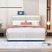 Full Size Velvet Upholstered Bed with LED Light, Platform Bed with 4 Drawers and a set of Type C and USB Ports, Beige