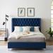 Modern Velvet Upholstered Bed with Button-Designed Headboard and Strong Wooden Slats, Easy Assembly, Queen Size
