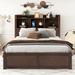 Bedroom Full Platform Bed w/ Pull Out Shelves, Trundle, 2 Drawers