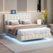 Queen Size Modern Upholstered Floating Platform Bed with USB Charging and Multifunction LED Lights, Hidden Bed Foot Design