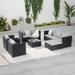 6-Pieces PE Rattan Outdoor Conversation Sets Sofa with Glass Rattan Table and Ottoman & Cushion