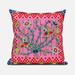 20" X 20" Red and Pink Peacock Broadcloth Floral Zippered Pillow