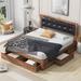 Queen Size Wood Platform Bed with Upholstered Headboard and 4 Drawers Box Spring Not Required in Walnut