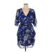 City Chic Casual Dress - Mini Plunge 3/4 sleeves: Blue Floral Dresses - Women's Size 14 Plus