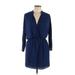 Eight Sixty Casual Dress - Mini V Neck 3/4 sleeves: Blue Solid Dresses - Women's Size Large