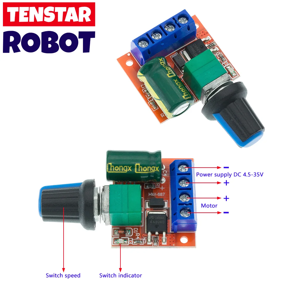 5A 90W PWM 12V DC Modulo regolatore di velocità del motore DC-DC 4.5V-35V Regolatore di velocità regolabile Interruttore regolatore di controllo 24V