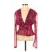 Steve Madden Long Sleeve Blouse: Pink Print Tops - Women's Size X-Small