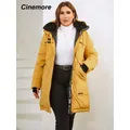 Cinemore-Manteau long en duvet pour femme avec col en fourrure pardessus rembourré à capuche veste