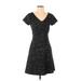 Ann Taylor LOFT Casual Dress - Mini V-Neck Short sleeves: Black Dresses - Women's Size 0