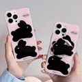 Coque de téléphone magnétique avec support de lapin pour iPhone coque arrière rose noir mignon