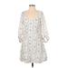 Brock Collection x H&M Casual Dress - A-Line Scoop Neck 3/4 sleeves: White Floral Dresses - Women's Size Small