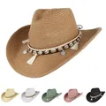 Cappello di paglia estivo nappe Beach Shell Lady Sun Caps cappello da Cowboy cappelli di paglia