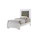 Benjara Lise King Size Bed, Gray Fabric Upholstery, LED Lit, Modern White Wood & /Upholstered/Faux leather in Brown/Gray/White | Wayfair BM307298