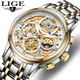 LIGE-Montre à quartz étanche en acier inoxydable pour homme montre-bracelet chronographe marque de