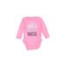 Carter's Long Sleeve Onesie: Pink Graphic Bottoms - Size Newborn