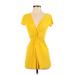 Rolla Coster Casual Dress - Mini V Neck Short sleeves: Yellow Print Dresses - Women's Size X-Small