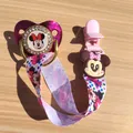 Disney Minnie Mouse Cartoon calico Strip Clip Luxury baby pacifier BPA Free Bling fake pacifier for