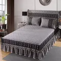 3pcs Lace Bed Skirt Ruffle Lace Skirt Style Bedspread Princess Style Anti Slip 1.8m Double Bed Cover