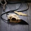 Beige Antique Large Crow Skull Pendant Necklace Cast Resin Replica 3.5" Magpie Skull Unique Gift 3D