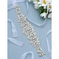 1pc women's silver alloy satin ribbon diamond applique bridal belt wedding jewelry suitable for