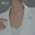 MODIAN Real 925 Sterling Silver Asymmetry Natural Pearl Necklace Fashion Gold Plated Chain Necklaces