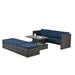 Latitude Run® 5-piece Outdoor Set w/ Lift Top Coffee Table & Ottomans Synthetic Wicker/Wood/All - Weather Wicker/Metal/Wicker/Rattan in Blue | Wayfair