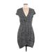 Apt. 9 Casual Dress - Mini Plunge Short sleeves: Gray Marled Dresses - Women's Size Medium