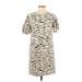 Velvet by Graham & Spencer Casual Dress - Mini Crew Neck Short sleeves: Tan Zebra Print Dresses - Women's Size Small