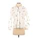 Zara Basic Long Sleeve Button Down Shirt: Ivory Floral Tops - Women's Size Small