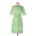 Casual Dress - Shirtdress: Green Checkered/Gingham Dresses - Women's Size 12