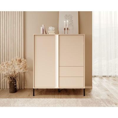 Highboard dasti 2D2S Kommode mit schwarze Metallfüße Beige - Furnix