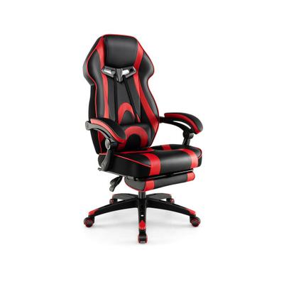 Costway Gaming Chair Racing Style Swivel Chair with Footrest and Adjustable Lumbar Pillow-Red