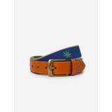 J.McLaughlin Men's Archie Embroidered Belt in Marijuana Leaf Navy/Green, Size 36 | Cotton
