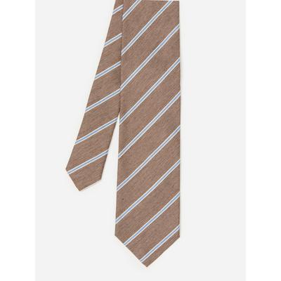 J.McLaughlin Men's Cotton Silk Tie in Regimental Stripe Khaki Brown/Chambray | Cotton/Silk