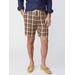 J.McLaughlin Men's Griffin 7" Linen Beach Shorts in Plaid Yellow/Navy, Size Small