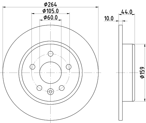 DON Bremsscheibe PCD22792 hinten rechts links voll 264mm für BUICK (SGM) CHEVROLET OPEL 13597357 13514612 13514611 Image