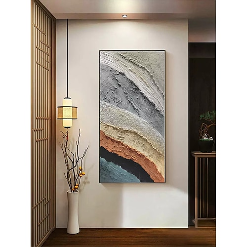 Terrakotta-Texturgemälde, handgemaltes Wabi-Sabi-Stil, abstrakte Kunst, Ölgemälde, Wohnzimmerdekoration, handgemalte Textur, moderne abstrakte Original-Leinwandmalerei Image