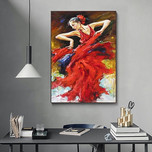 handgemaltes berühmtes Flamenco-Tänzerin-Gemälde auf Leinwand, Wandkunst-Poster für Schlafzimmer, Wohnzimmer, Dekoration (kein Rahmen) Image
