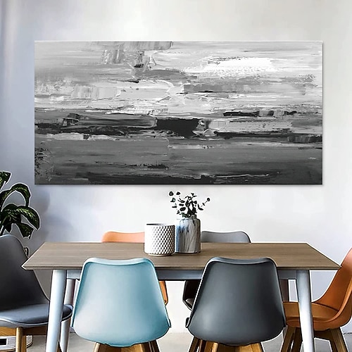 Handgefertigtes Ölgemälde auf Leinwand, Wandkunst, Dekoration, modern, schwarz-weiß, abstrakt, für Heimdekoration, gerolltes, rahmenloses, ungedehntes Gemälde Image