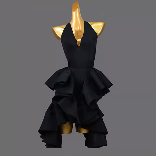 Latein-Tanz Exotische Tanzkleidung Kleid Pure Farbe Damen Leistung Freizeitskleidung Ärmellos Spandex Image