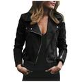 Frostluinai leather jacket women motorcycle coat for bike Womens deerskin short lapel Long Sleeve Open Front Short Cardigan Zipper Jacket Coat Top