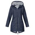 Teissuly Plus Size Raincoat Women Long Hooded Trench Lined Windbreaker Travel Jacket Outdoor Hooded Jackets